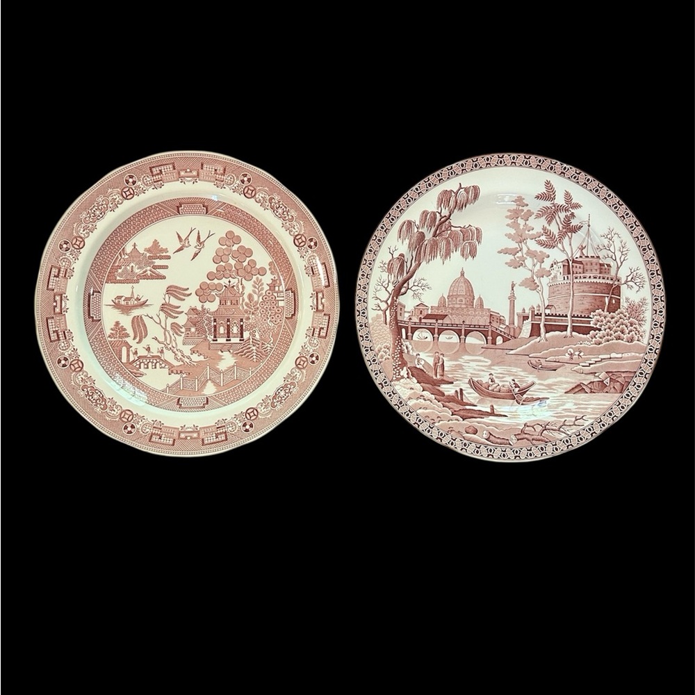 Pair of Spode Archive Collection Plates Georgian Series - Willow and Rome